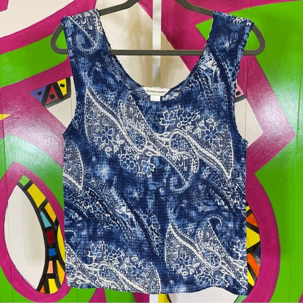 Christopher & Banks, Blue Popcorn Style Stretchy Tank Top. Size XL.